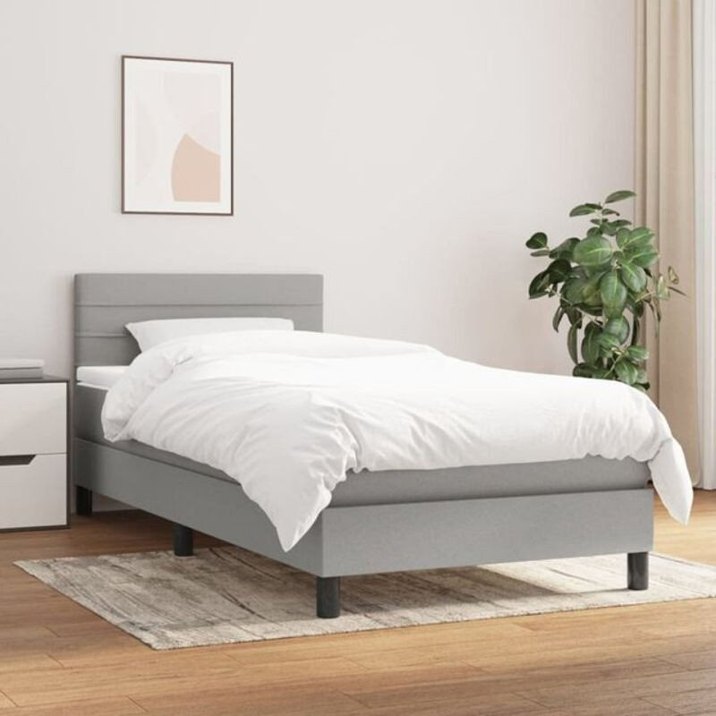 vidaxl Boxspringbett mit Matratze aus Stoff in Grau, B/T/H: 90 x 190 cm - Bild 1