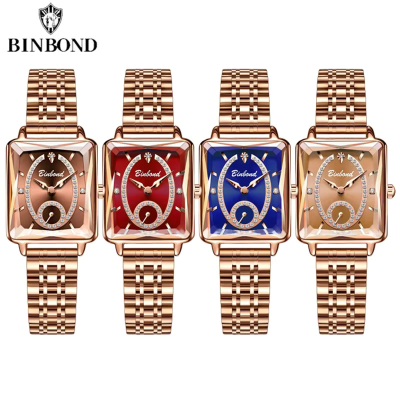 BINBOND Armbanduhr Edelstahl, Roségold, Quarz, Diamantbesetzt, Damen - Bild 3