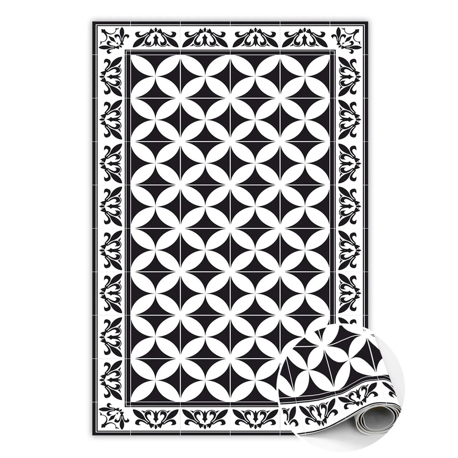 Tulup Teppich Spanische Fliesen Design in Schwarzweiß, Rechteckiger Vinyl Teppich mit Mosaik-Optik, B/T: 120 x 180 cm - Bild 2