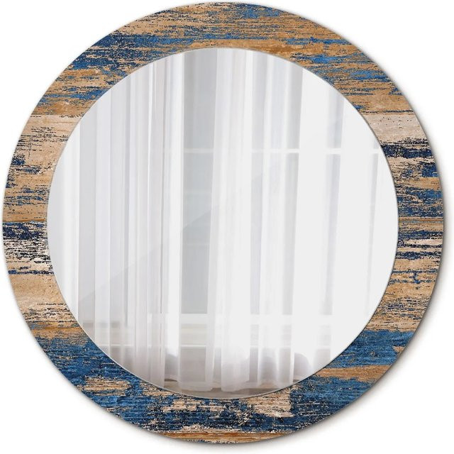 Tulup Rundspiegel mit abstraktem Holz-Aufdruck in Blau, Durchmesser: 70 cm - Bild 1