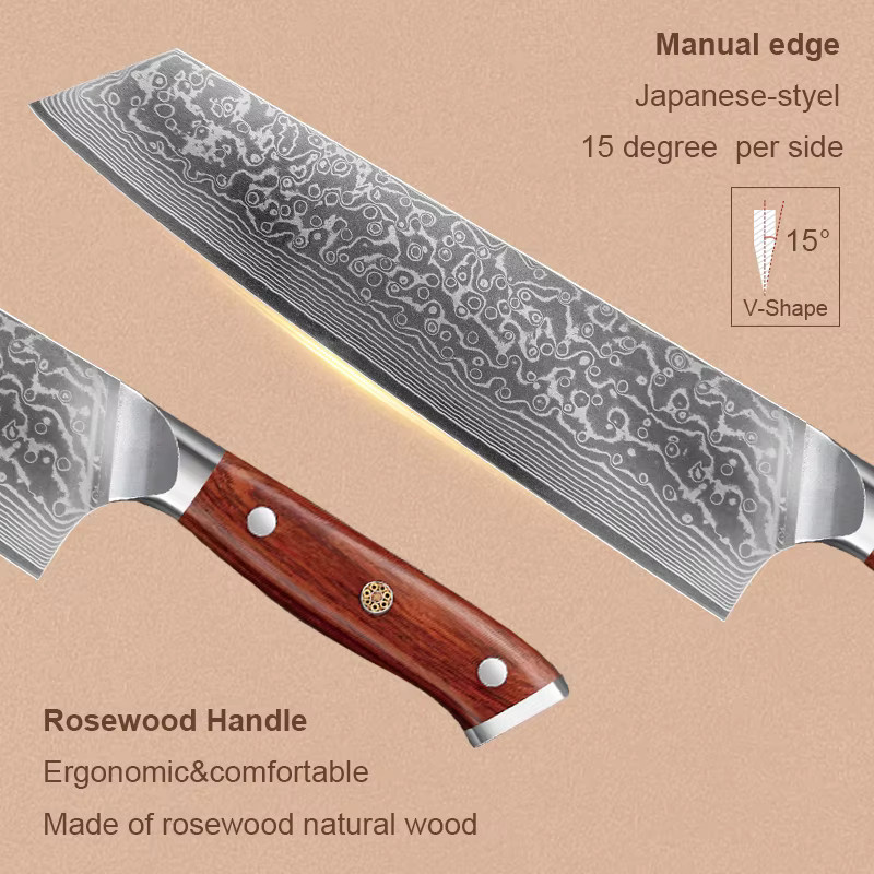 Baovim Kiritsuke-Messer aus Damaststahl mit Palisandergriff in Braun, 21,59 cm geschmiedetes japanisches Kochmesser - Bild 2