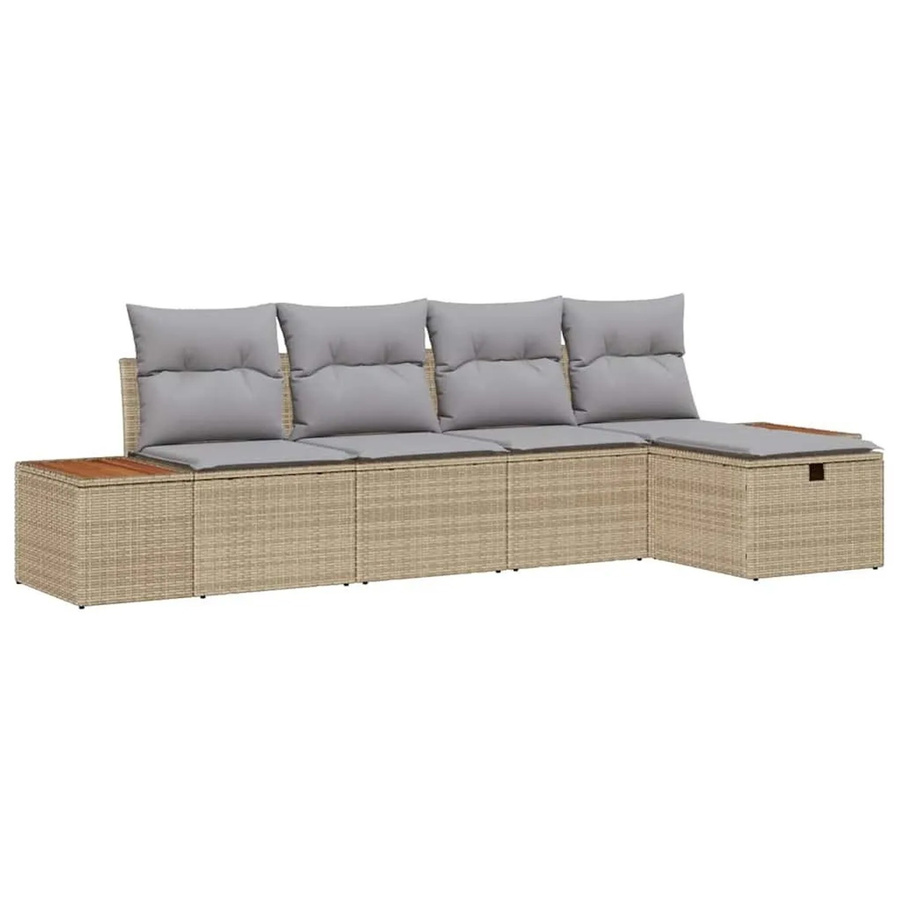 vidaXL Garten-Sofa-Set in L-Form mit Polstern und Ottoman, 5-teiliges Lounge-Set aus Poly-Rattan und Metall in Beige und Grau - Bild 2