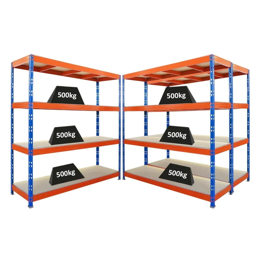 3er Set PROREGAL Rhino Profi Schwerlastregal mit 4 Spanplatten-Ebenen, Blau-Orange, B/T/H: 200 x 60 x 200 cm, Fachlast 500 kg - Bild 2