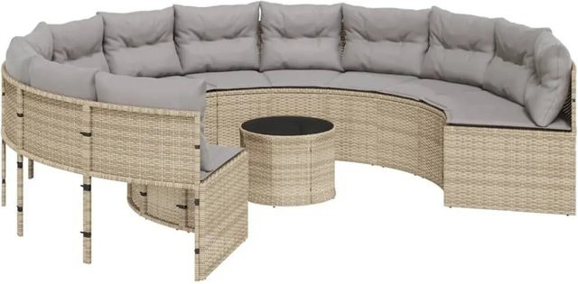 vidaXL Gartensofa Set Rund aus Poly-Rattan mit Tisch und Kissen in Beige - Bild 1