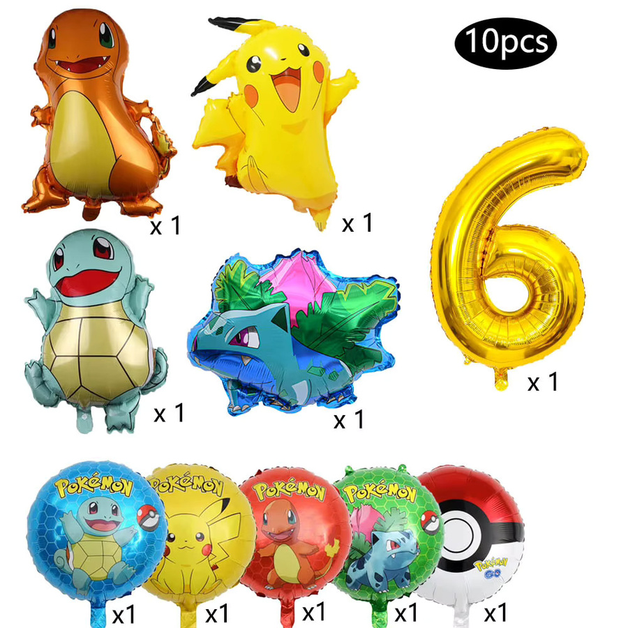 Potdemiel Pokemon Luftballon Set mit Pikachu und Zahlenfolienballons in Gold und Blau für Kinder Geburtstagsparty-Dekoration, Durchmesser: 81,28 cm - Bild 3
