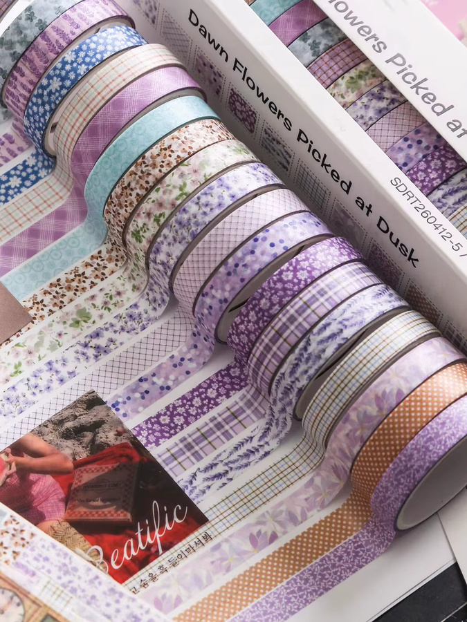20 Rollen Vintage Blumen Washi-Tape Set in Multicolour mit Karomuster und Gittermuster für Scrapbooking und DIY-Kunsthandwerk - Bild 5