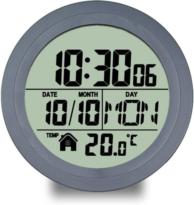 Tooarts Digitale Wanduhr mit Thermometer und Datumsanzeige, wasserdicht, Grau, B/H: 14,5 x 14,5 cm - Bild 1
