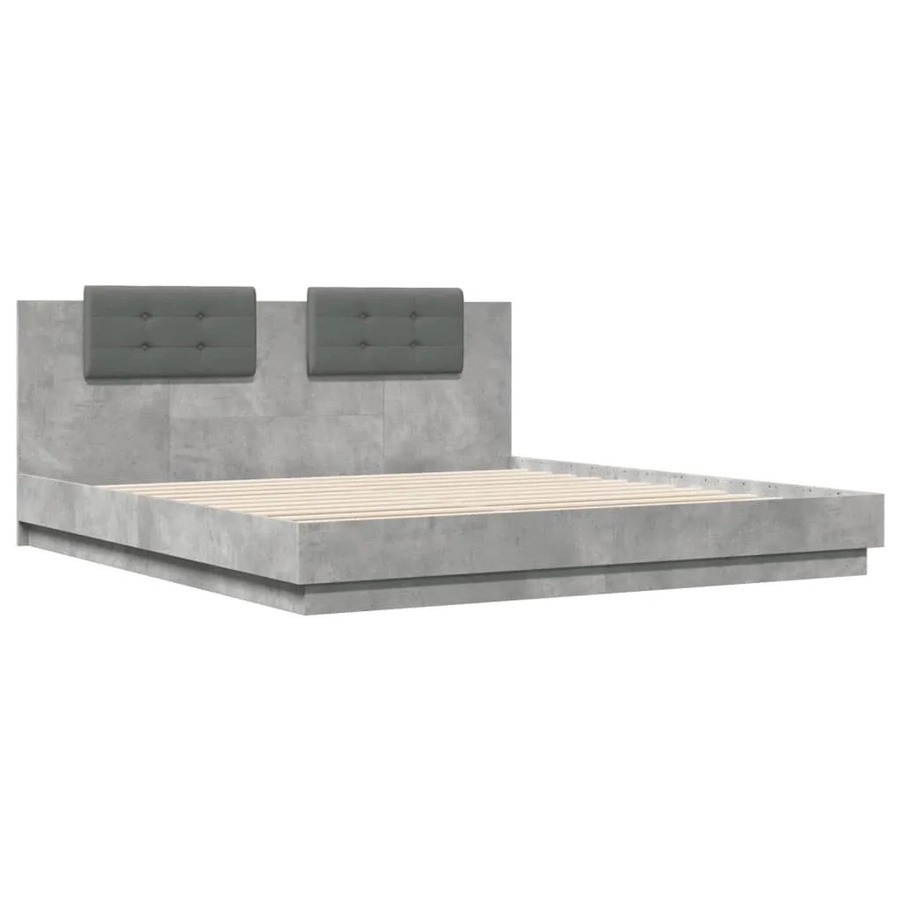 vidaXL Bettgestell mit Kopfteil, LED-Leuchten und USB-Anschluss in Betongrau, B/T/H: 183 x 203 x 84 cm - Bild 2