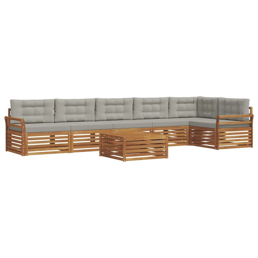 vidaXL Outdoor-Sofagarnitur aus Akazie Massivholz in L-Form mit Kissen, 7-teilig, Natur und Hellgrau - Bild 2