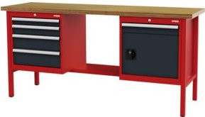 STIER Werkbank mit 5 Schubladen und 1 Tür in Rot und Grau, B/T/H: 200 x 60 x 96 cm - Bild 1