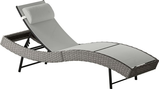 Outsunny Poly Rattan Sonnenliege in Hellgrau mit S-förmigem Design, verstellbarer Rückenlehne und Kopfstütze, UV-beständige Gartenliege für Pool und Garten - Bild 1