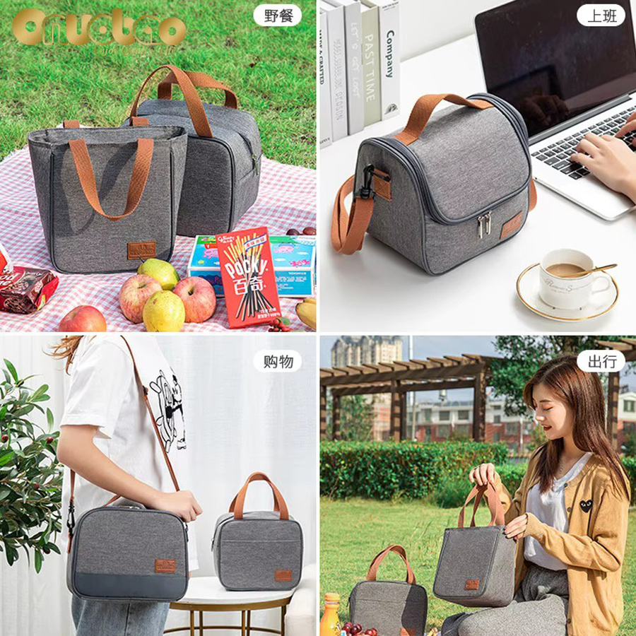 Isolierte Thermo-Lunch-Tasche in Grau aus wasserdichtem Oxford-Stoff mit Aluminiumfolien-Isolierung und Umhäntegurt - Bild 2