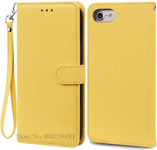 Luxus Leder Brieftasche Hülle für Apple iPhone SE 2020, SE 2022, SE 2 und SE 3 in Gelb, Stoßfeste Klapphülle - Bild 1