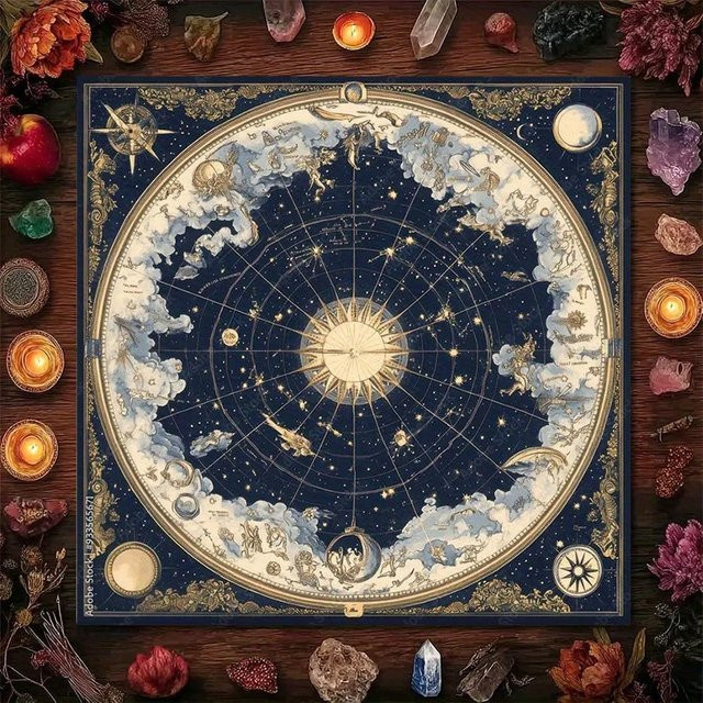 VIKAMA Retro Sternenkarte Tischdecke in Blau für Tarot und Astrologie-Zeremonien - Bild 1