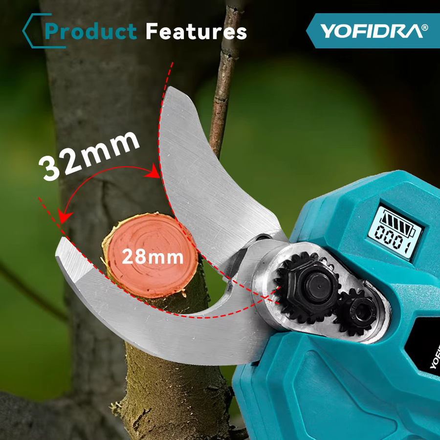 YOFIDRA Bürstenlose elektrische Astschere mit 32mm Schneidkapazität und 2-Gang-Modus, kabellose Elektroschere für den Garten, kompatibel mit Makita 21V LXT Akku - Bild 2