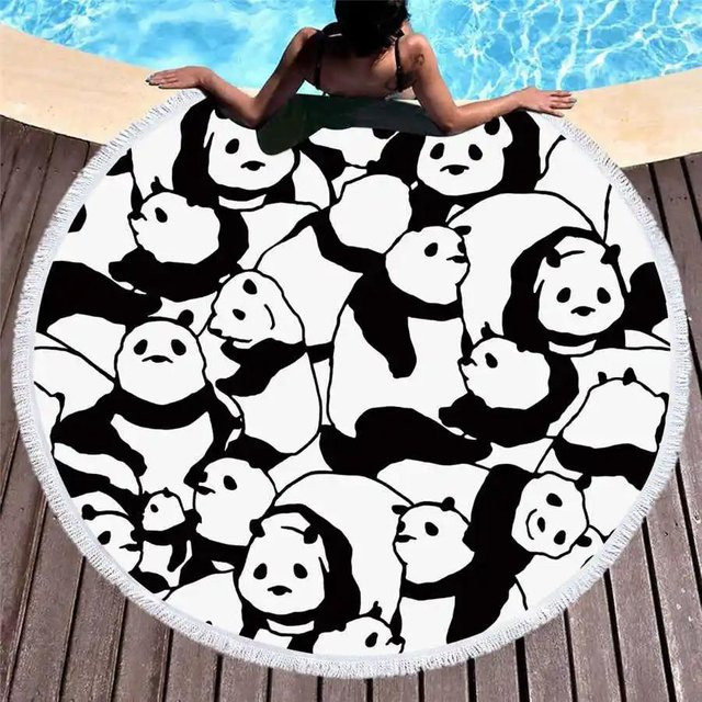 Rundes Strandtuch mit Quaste und 3D-Druck von JMG Household Supplies, weiß, Durchmesser: 150 cm - Bild 1