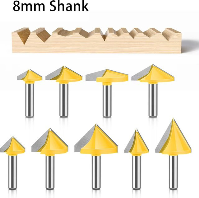 JGZUI V-Nut-Fräser für Holzbearbeitung mit 8mm Schaft in Silber - Bild 1