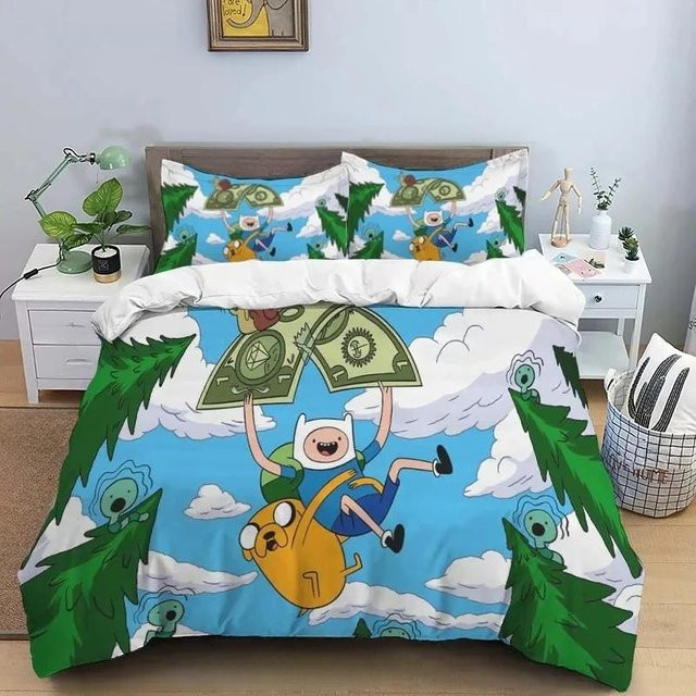 Adventure Time Finn und Jake Bettwäsche-Set mit 3-teiligem Bettbezug und Kissenbezug in Blau, B/H: 180 x 210 cm - Bild 1