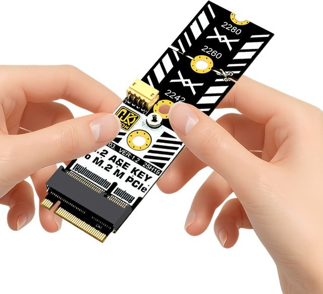 ALLOET M.2 WiFi A+E Key zu M Key SSD-Adapterkarte für NVMe SSD, Schwarz - Bild 1