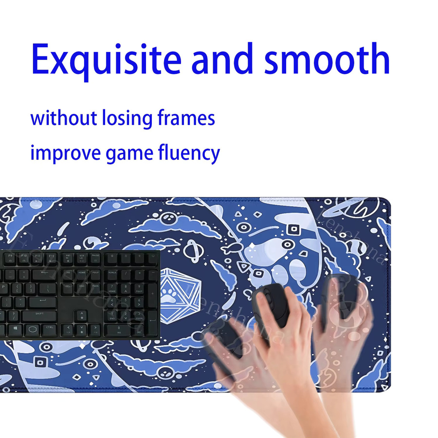 Eenehana Cat Paw Anime Mauspad XXL in Blau, rutschfeste Gaming-Tastaturunterlage mit HD-Druck, B/T: 90 x 40 cm - Bild 3