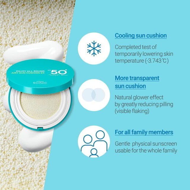 SCINIC Enjoy All Round Airy Sun Cushion EX, LSF 50+, 25g, Grüntee-Extrakt - Bild 1