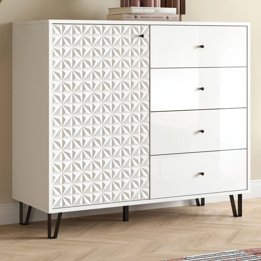 Kommode Relief von Inn.Furn in Weiß Hochglanz, Breite: 110 cm - Bild 1