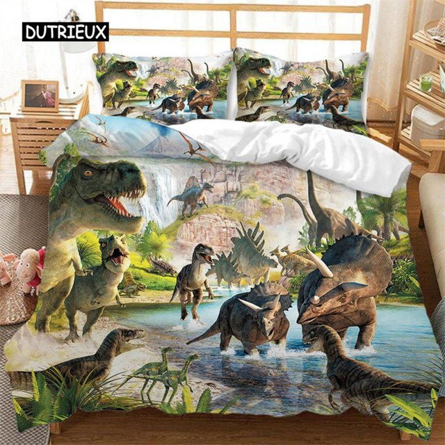 Dinosaurier Bettwäsche Set aus Mikrofaser mit 3D-Tierprint für Kinder und Jugendliche, Binchi Outdoor Product, Mehrfarbig, B/H: 200 x 230 cm - Bild 1