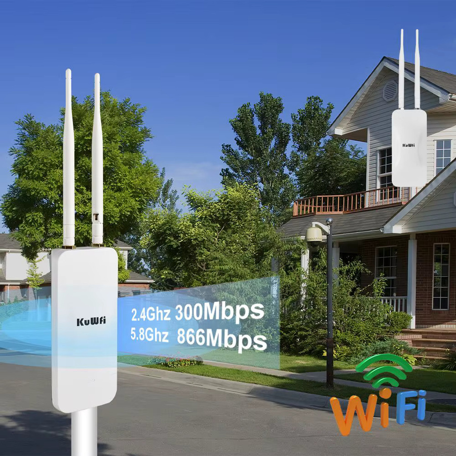 KuWFi Dualband Outdoor Access Point Router mit 1200 Mbit/s und externen Hochleistungsantennen in Weiß, unterstützt 24 V PoE - Bild 4