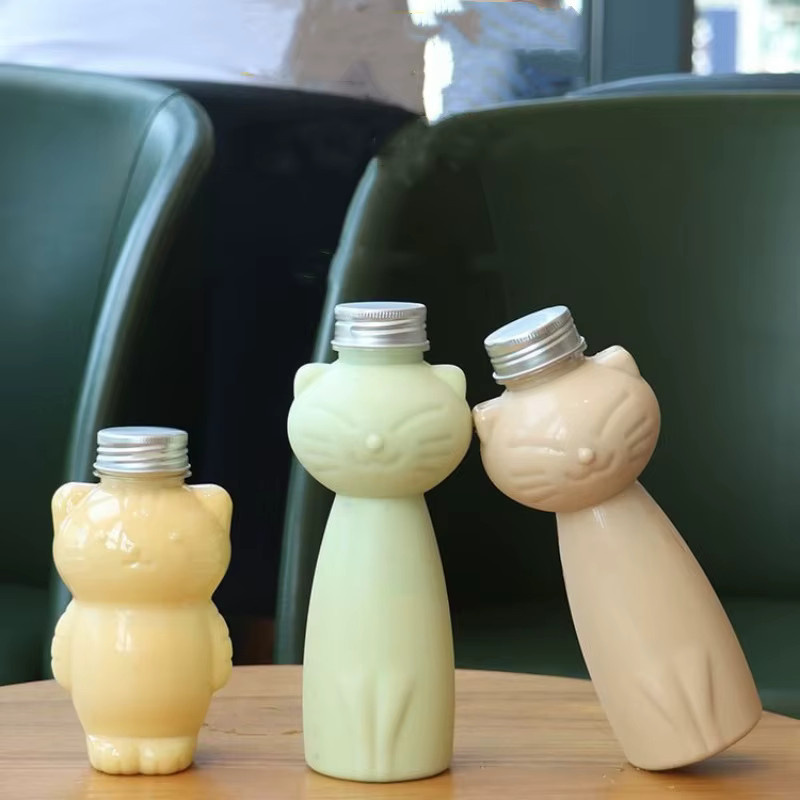 Tragbare Katzenförmige Wasserflasche aus Kunststoff für Milchtee, Kaffee oder Saft, DIY Trinkbehälter - Bild 3
