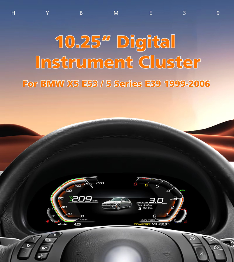 Hizpo Digitales Kombiinstrument 10,25 Zoll für BMW X5 E53 und 5er Serie E39 Android Auto LCD-Armaturenbrett in Schwarz - Bild 2