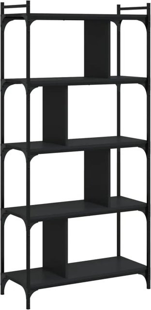 vidaXL Bücherregal mit 5 Böden in Schwarz aus Holzwerkstoff und Metall im industriellen Design, B/T/H: 76 x 32 x 158 cm - Bild 1