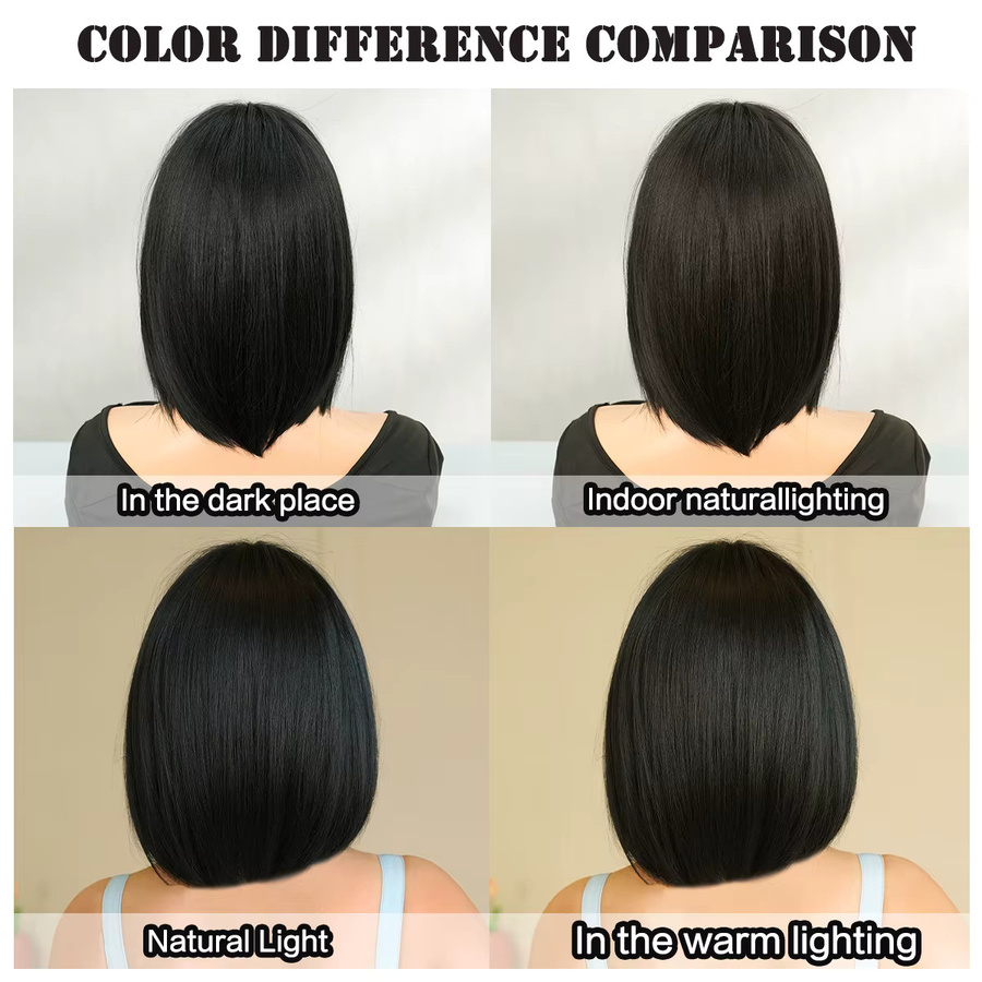 7JHH WIGS Perücke, kurz, glatt, schwarz, Teefarbe, Damen, synthetisch - Bild 4