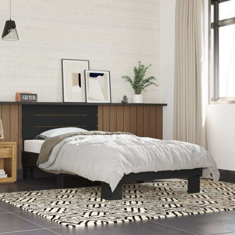 Modernes Bettgestell von vidaxl aus Metall und Holzwerkstoff in Schwarz, B/T: 75 x 190 cm - Bild 1