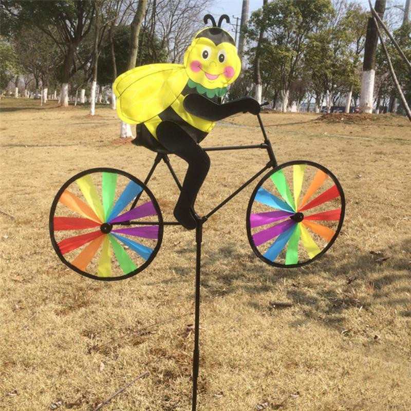 OOTDTY Bunte Windmühle mit 3D-Tier auf Fahrrad als Dekoration für Outdoor und Indoor, Mehrfarbig - Bild 1