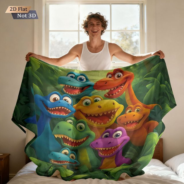 Weiche Flanelldecke mit Cartoon-Wald-Dinosaurier-Motiv in Mehrfarben aus Polyester - Bild 1