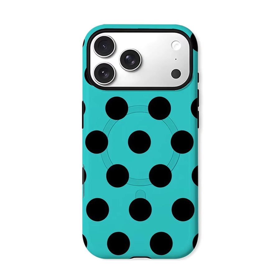 Aurbe 2-in-1 MagSafe Hülle mit mattem Film und Polka Dots für iPhone 17 16 15 Plus Pro Max, stoßfeste Hartschale, Türkis Schwarz - Bild 7