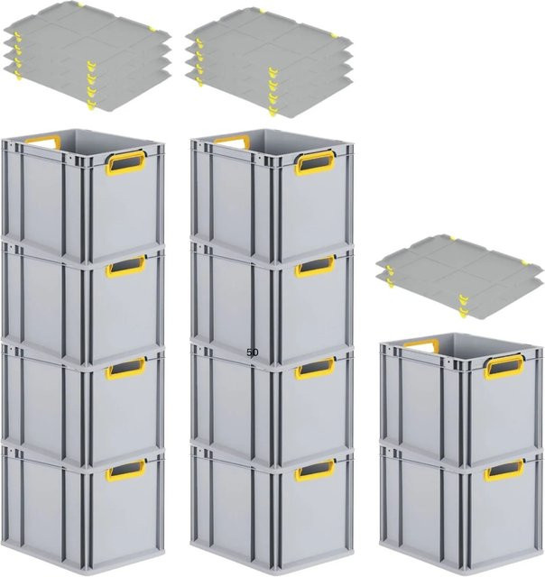 PROREGAL Spar Set 10x Eurobox Nextgen Color mit Auflagedeckel und Schiebeschnappverschlüssen, Farbe: Gelb, H x B x T: 32 x 30 x 40 cm - Bild 1