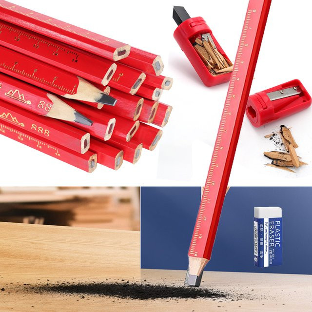 JOMPENS Professioneller HB Holzbleistift mit Millimeter-Skala und rutschfestem Achteck-Design in Schwarz und Rot - Bild 1