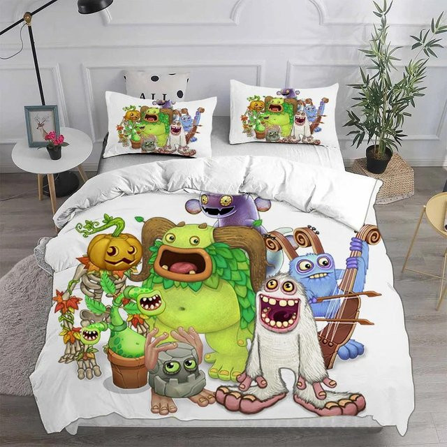 My Singing Monsters Bettwäscheset mit Cartoon-Motiv, 2-teiliges Set aus Mikrofaser für Kinder und Erwachsene, Mehrfarbig - Bild 1