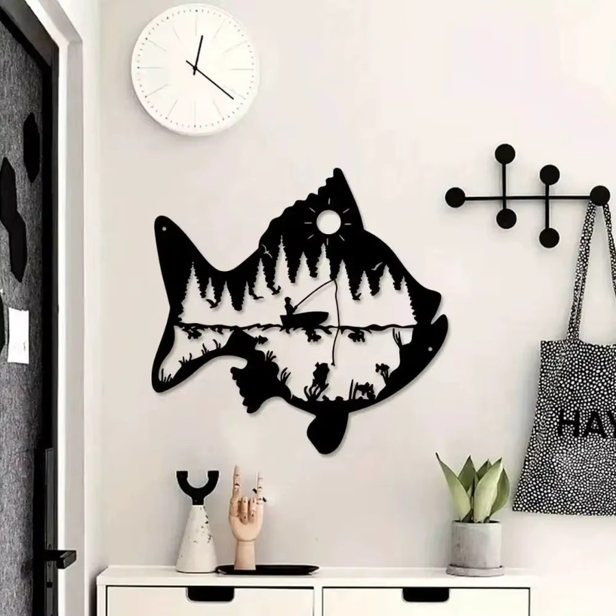 CIFBUY Metall-Fisch-Wandkunst in Schwarz als maritime Eisenskulptur für drinnen und draußen - Bild 4