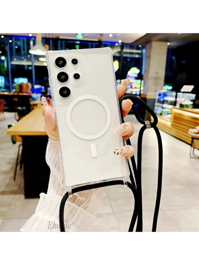 Magnetische Crossbody Schutzhülle mit Trageriemen für Samsung Galaxy S25 Ultra, S24 Plus, S25 Plus und S23, transparente Hülle mit kabelloser Ladefunktion - Bild 4