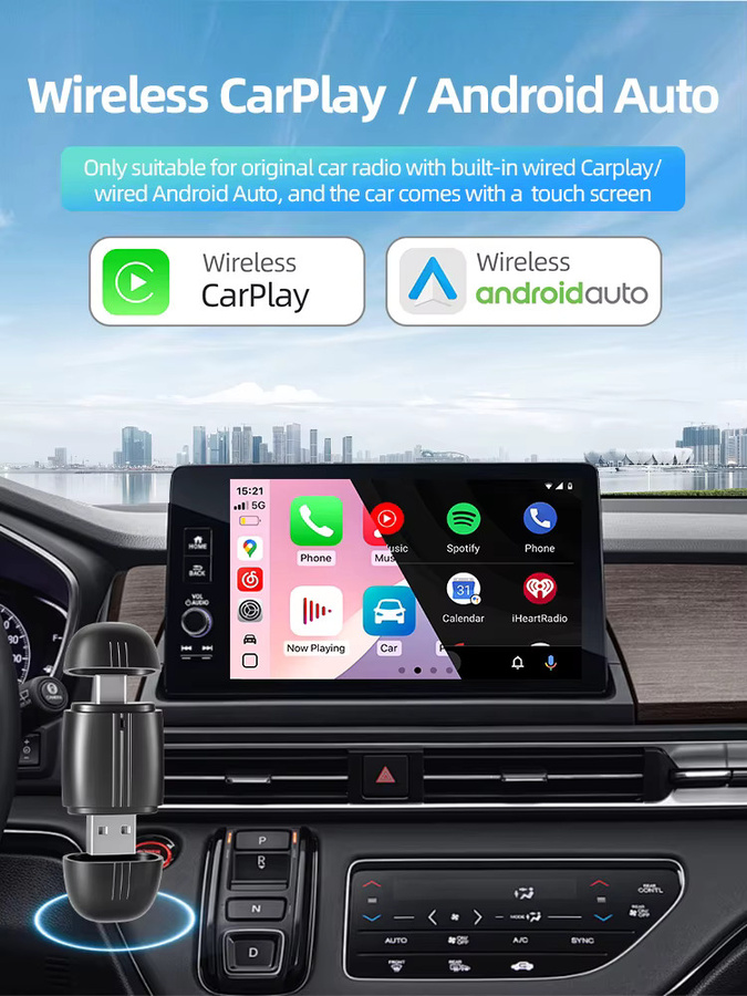 Grandnavi 2-in-1 Kabelloser CarPlay und Android Auto Adapter mit USB und USB-C Dual-Interface in Schwarz - Bild 7