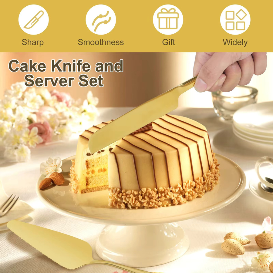 Venlohome Besteck Set aus Edelstahl mit Kuchenmesser und Tortenheber in Silber oder Gold - Bild 2