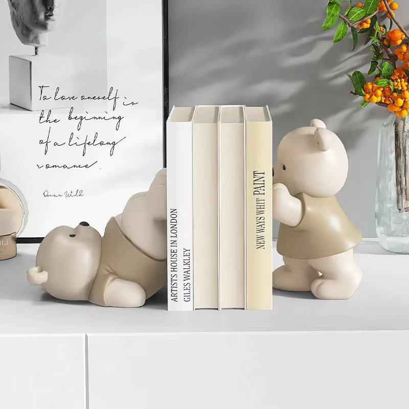 Dekorative Bär Buchstütze aus Keramik in Beige für Wohnzimmer und Bücherregal - Bild 2