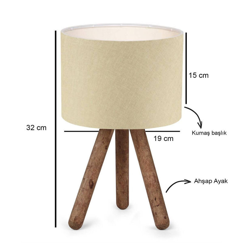 Opviq Tischleuchte AYD-2940 in Beige mit Stoffschirm und Holzfuß, B/H/T: 19 x 32 x 19 cm, E27 Fassung - Bild 3