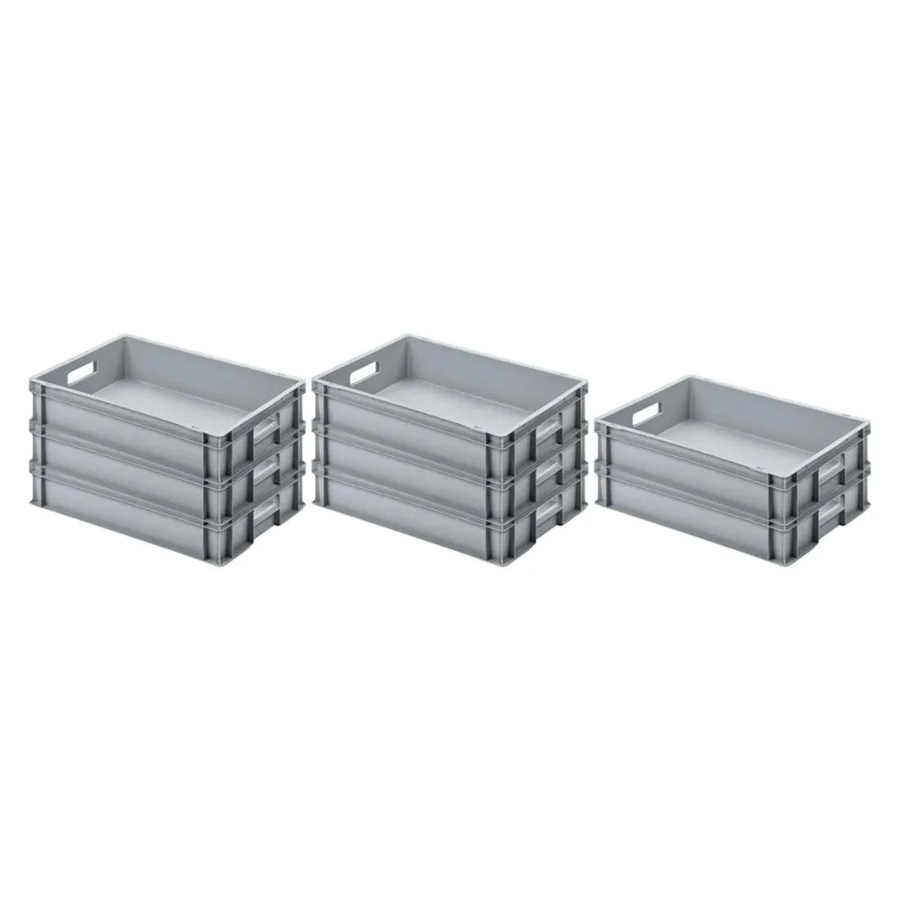 PROREGAL SuperSparSet 8x Eurobehälter mit offenem Griff, Grau, H x B x T: 12 x 40 x 60 cm, 21 Liter Transportboxen - Bild 2