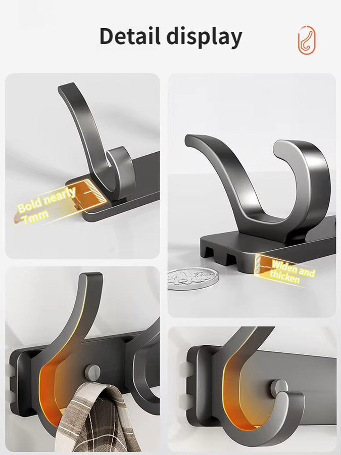 YUNJIEYA Hängehaken aus Aluminium in Schwarz für Badezimmer und Wandmontage ohne Bohren - Bild 5