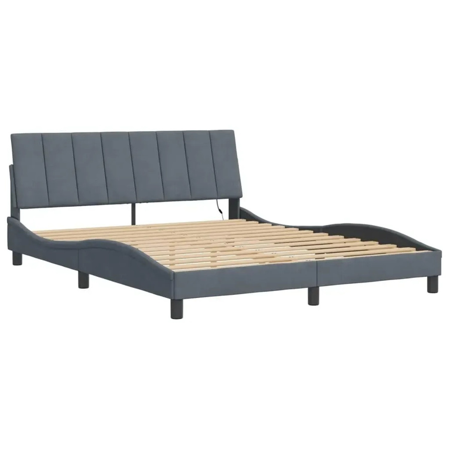 vidaXL Bettgestell Hanko mit LED-Unterbettbeleuchtung und USB-Ladeport aus Samt in Dunkelgrau B/T/H: 160 x 200 x 165 cm - Bild 2