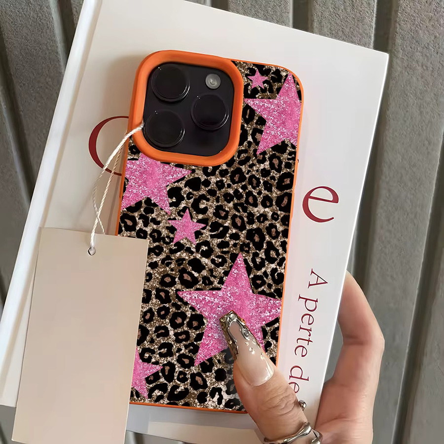 Stoßfeste Lychee Soft Cover Handyhülle mit Retro Leopardenmuster in Pink für Apple iPhone 11 12 13 14 15 16 Pro Max Plus und Air - Bild 5