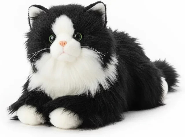 Realistische Stofftierkatze, Plüschkätzchenspielzeug, Schwarz, Weiß - Bild 1